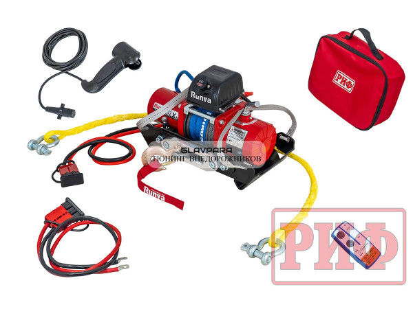 Лебёдка переносная РИФ 9.5XSR c облегчённой площадкой и проводами в сборе, короткий барабан, синтетический трос, 9500 lbs 4350 кг 