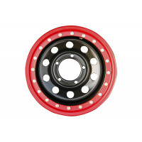 Стальной колесный диск с псевдо-бедлоком ORW черный с красным ободом 5x139,7 8xR15 d110 ET-19